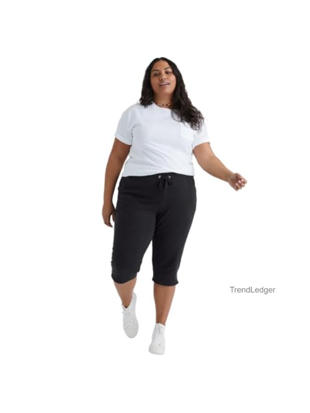 French Terry Capri Sweatpants with Pockets Relaxed Fit Drawstring